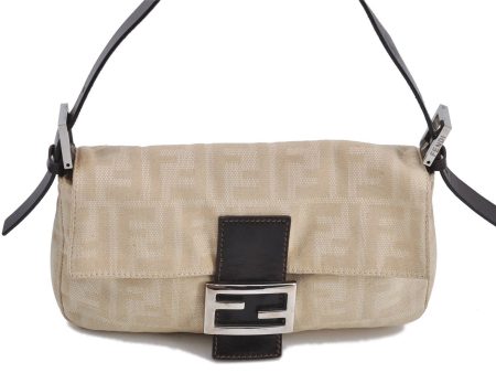 Auth FENDI Zucca Mamma Baguette Shoulder Hand Bag Canvas Leather Ivory H8981 Sale