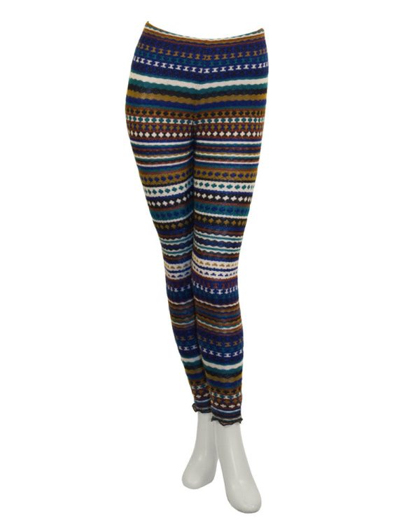 Blue and Olive Knit Striped Legging Fashion