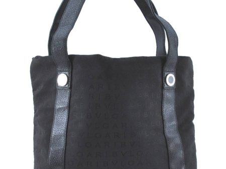 Authentic BVLGARI Logomania Tote Shoulder Bag Canvas Leather Black H9365 Hot on Sale