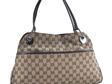 Authentic GUCCI Eclipse Shoulder Tote Bag GG Canvas Leather 121023 Brown H9026 Discount