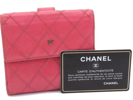 Authentic CHANEL Calf Bicolore CoCo Mark Bifold Wallet Purse Pink CC 1764C For Sale