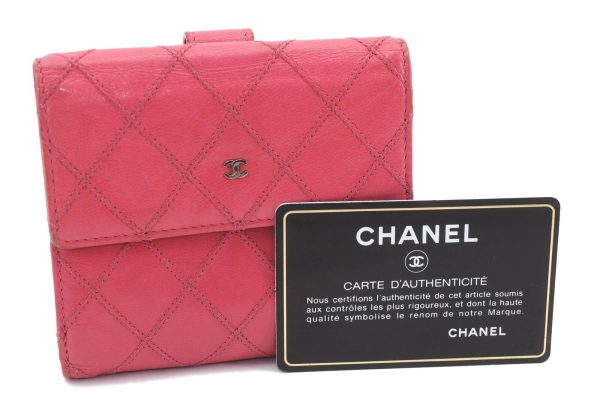 Authentic CHANEL Calf Bicolore CoCo Mark Bifold Wallet Purse Pink CC 1764C For Sale