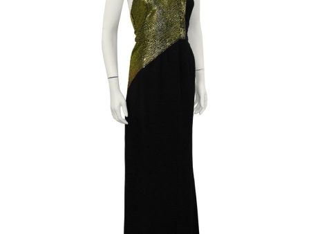 Black Halter Gown with Gold Beading Hot on Sale