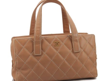 Auth CHANEL Calf Skin Wild Stitch Shoulder Hand Bag Beige CoCo Mark CC 2542B Cheap