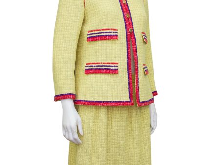 Yellow, Red and Purple Tweed Skirt Suit For Discount