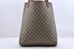 Authentic GUCCI Web Sherry Line Shoulder Tote Bag PVC Leather Brown 0000D For Sale