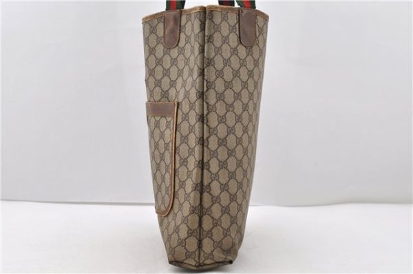 Authentic GUCCI Web Sherry Line Shoulder Tote Bag GG PVC Leather Brown 1990D Online Sale