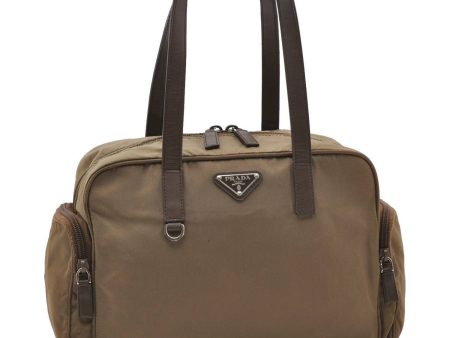 Authentic PRADA Nylon Leather Shoulder Hand Bag Purse Brown 9724C on Sale