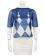 Navy and Cream Paillette Harlequin Argyle Sweater Cheap