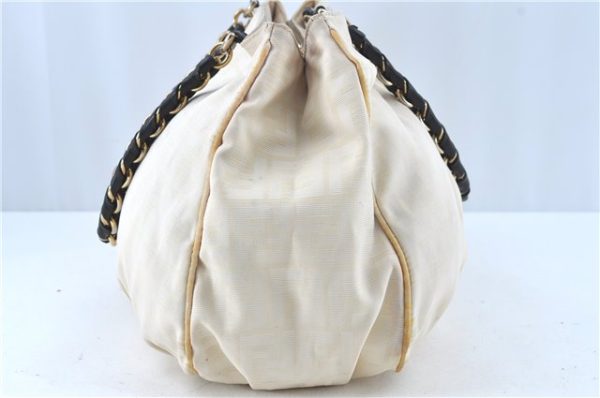 Auth FENDI Zucca Mamma Baguette Chain Shoulder Bag Nylon Leather Ivory E5436 Hot on Sale