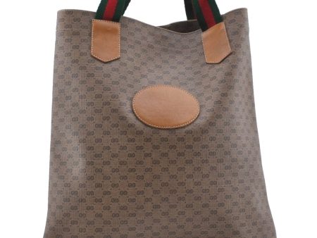 Auth GUCCI Web Sherry Line Micro GG Shoulder Tote Bag PVC Leather Brown 0461D Hot on Sale