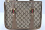 Authentic GUCCI Web Sherry Line Hand Bag Purse GG PVC Leather Brown Junk H9362 Online now