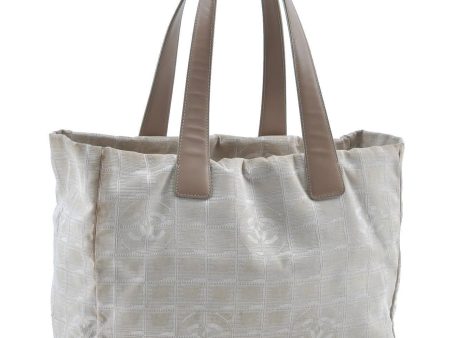 Authentic CHANEL New Travel Line Shoulder Tote Bag Nylon Leather Beige H4927 Sale