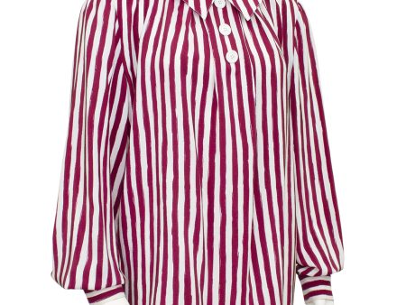 Burgundy and White Vertical Stripe Blouse For Sale