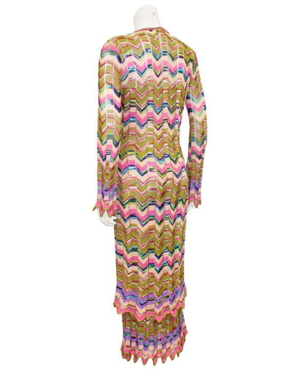 Multi Colour Knit Chevron Dress and Long Cardigan For Sale