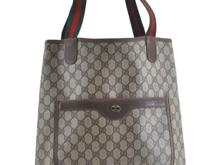 Authentic GUCCI Web Sherry Line Shoulder Tote Bag GG PVC Leather Brown H9240 For Discount