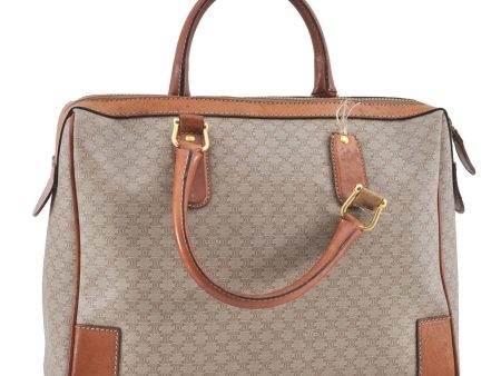 Auth CELINE Macadam Blason Pattern Boston Bag Hand PVC Leather Beige Junk H5740 Online