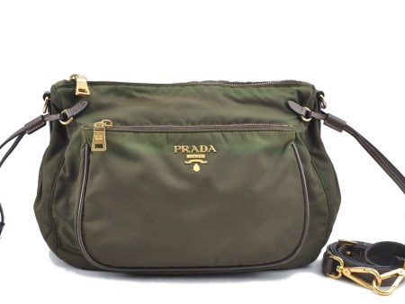 Authentic PRADA Nylon Leather Shoulder Cross Body Bag Purse Khaki Green J0088 Online Hot Sale