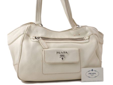 Authentic PRADA VIT DAINO Leather Shoulder Hand Bag B3601 Ivory 0574D Online Sale