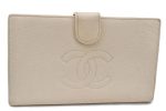 Authentic CHANEL Caviar Skin CC Logo Bifold Long Wallet White H5060 Online