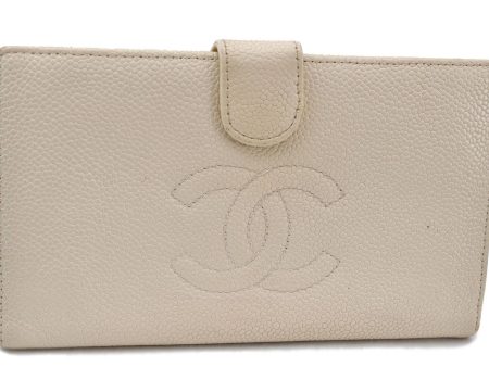 Authentic CHANEL Caviar Skin CC Logo Bifold Long Wallet White H5060 Online