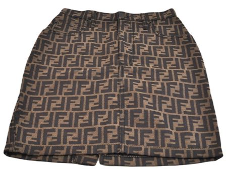 Authentic FENDI Zucca Back Slit Skirt Canvas Leather USA Size 2 Brown 6995B Online now