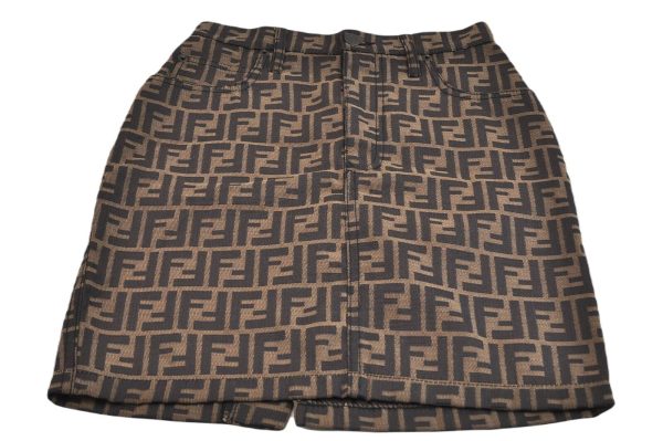 Authentic FENDI Zucca Back Slit Skirt Canvas Leather USA Size 2 Brown 6995B Online now