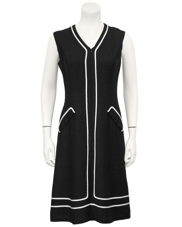 Black Day Dress with White Piping For Discount