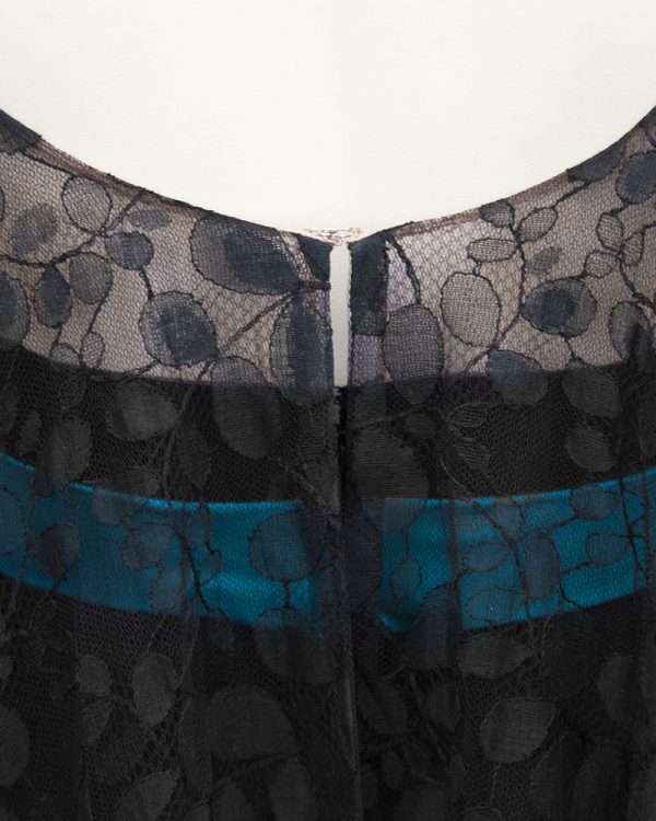 Black Lace Cocktail Dress with Turquoise Ribbon For Cheap