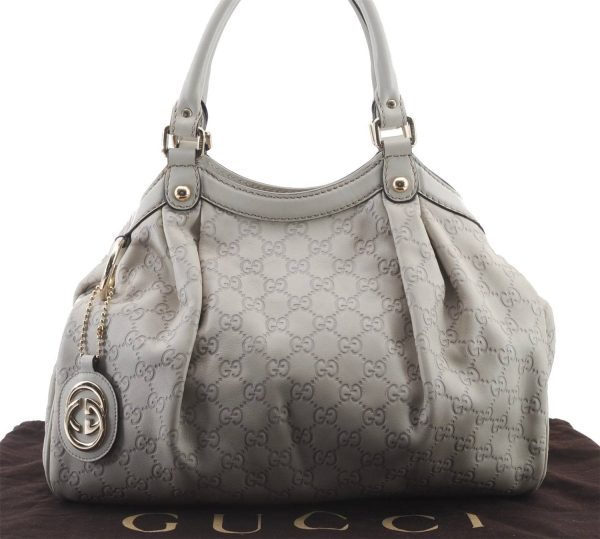 Authentic GUCCI Guccissima Sukey Shoulder Tote Bag GG Leather 211944 White 0480D Discount