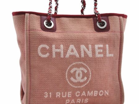 Authentic Chanel Deauville Line Shoulder Tote Bag Canvas Pink 7922A Cheap