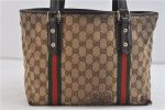 Auth GUCCI Web Sherry Line Shoulder Tote Bag Canvas Leather 137396 Brown 0266D For Cheap