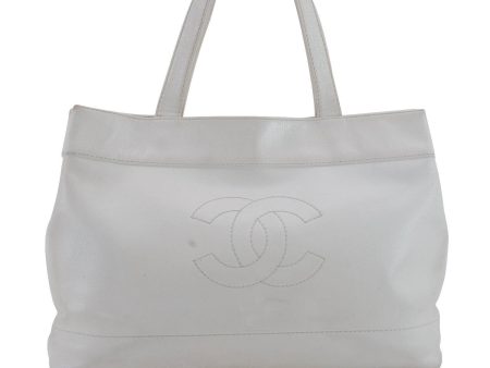 Authentic CHANEL Caviar Skin CoCo Mark Shoulder Tote Bag White 9976C Cheap