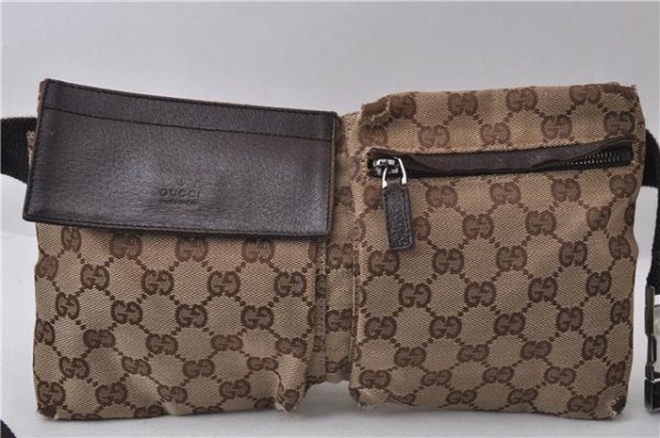 Authentic GUCCI Waist Body Bag GG Canvas Leather 28566 Brown 0005D Online Hot Sale