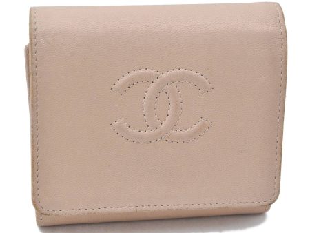 Authentic CHANEL Calf Skin Trifold Wallet Purse CC Logo Beige H4823 Fashion