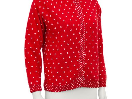 Red Knit Cardigan with French Knot Details Online