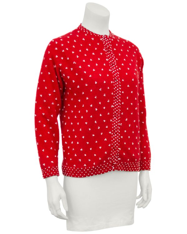 Red Knit Cardigan with French Knot Details Online