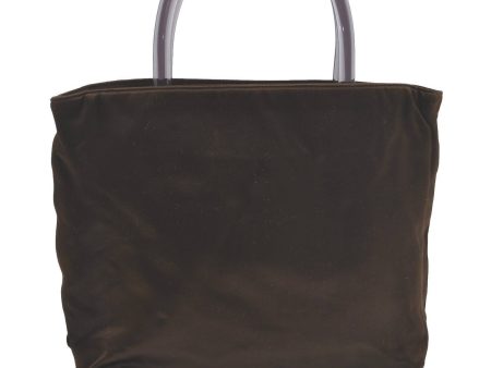 Authentic PRADA Satin Plastic Tote Hand Bag Brown H4853 Sale