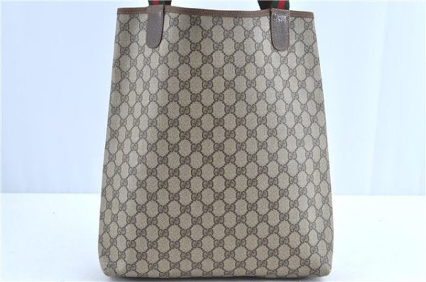 Authentic GUCCI Web Sherry Line Shoulder Tote Bag GG PVC Leather Brown H9240 For Discount