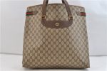 Auth GUCCI Web Sherry Line Shoulder Shoulder Tote Bag GG PVC Leather Brown 1968D Online now