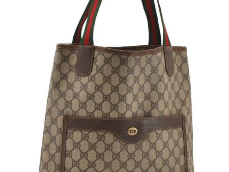 Authentic GUCCI Web Sherry Line Shoulder Tote Bag PVC Leather Brown 9750C For Discount