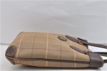 Authentic Burberrys Check Shoulder Tote Bag Canvas Leather Khaki Brown 9653C on Sale