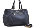 Authentic PRADA Leather 2Way Shoulder Tote Bag Navy Blue 8423B Online Hot Sale