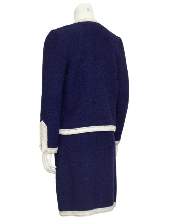 Navy Blue and White Knit Skirt Suit For Sale