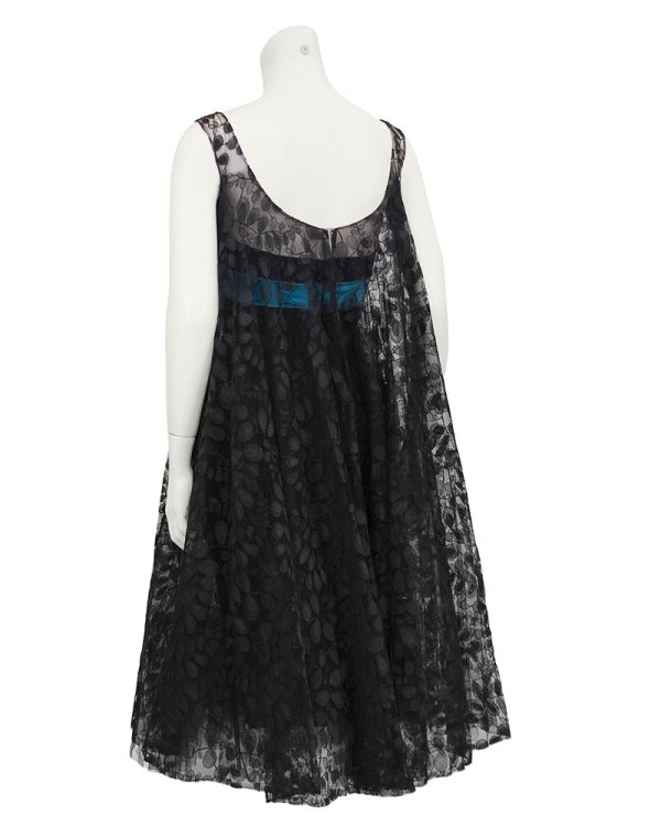 Black Lace Cocktail Dress with Turquoise Ribbon For Cheap