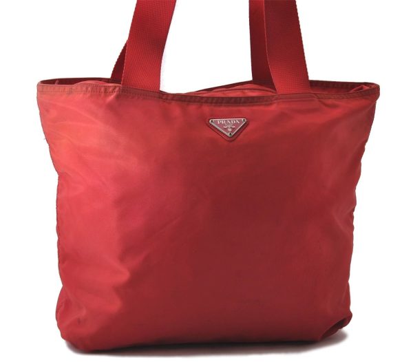 Authentic PRADA Nylon Leather Shoulder Tote Bag Red 2379D Online Hot Sale