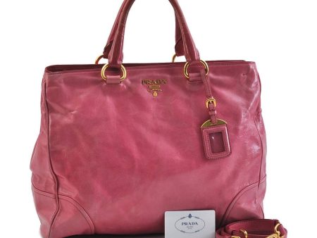 Authentic PRADA VITELLO SHINE 2Way Leather Shoulder Tote Bag BN2325 Pink 9243B on Sale