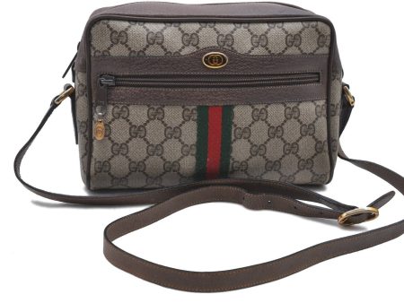 Auth GUCCI Web Sherry Line Shoulder Cross Bag GG PVC Leather Brown Junk H8932 For Cheap