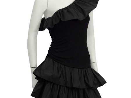 Black Ruffle One Shoulder Cocktail Cheap