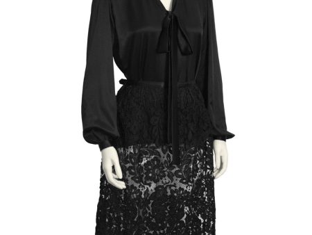 Black Satin Tie Top and Lace Skirt Duo on Sale